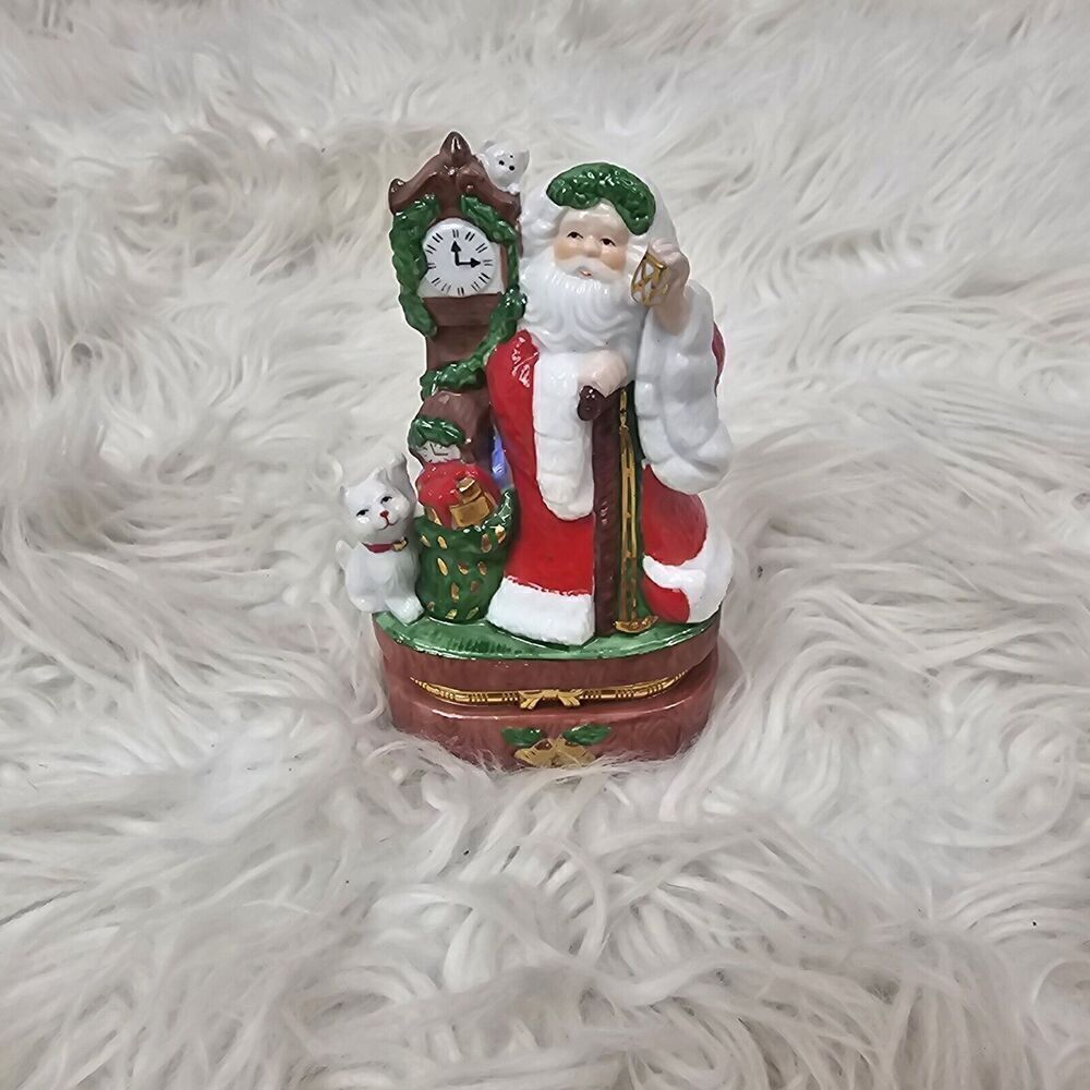 Dillards Trimmings Time Keeper Santa Hinged Trinket Box With Original Box